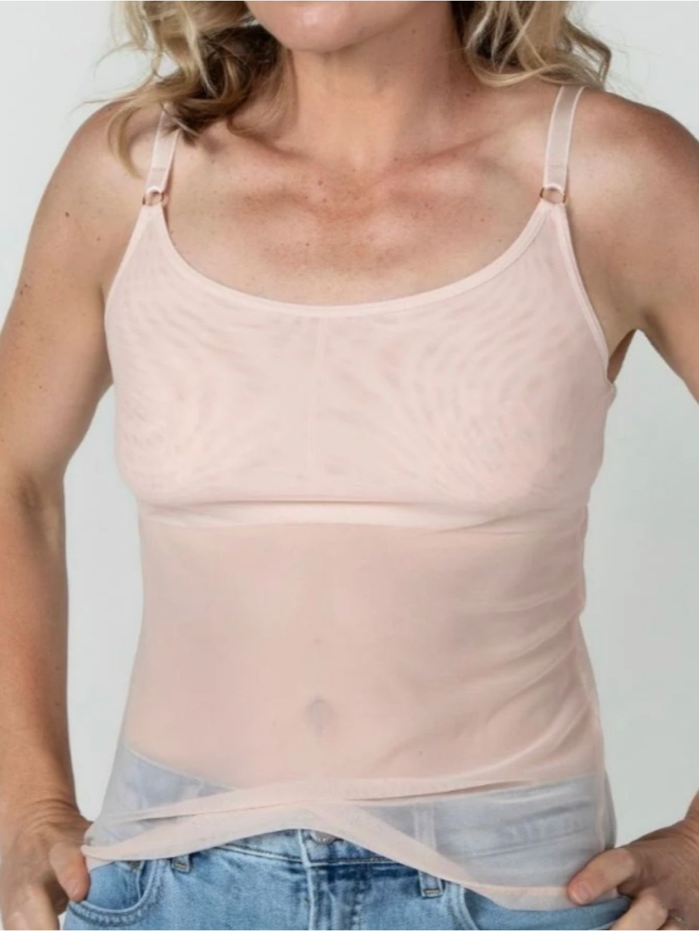 Sheer Stretch Camisole Tank Top - Light Blush